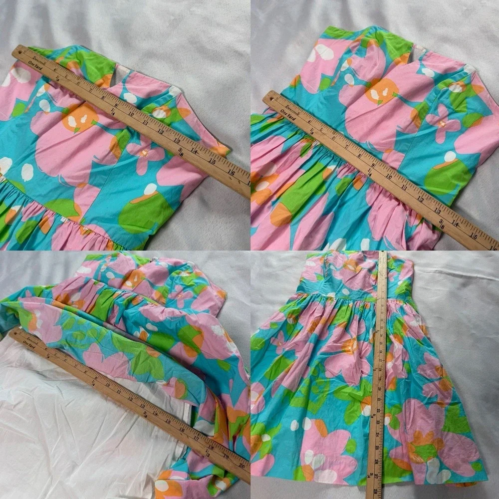 Lilly Pulitzer Y2K Floral Strapless Dress Sz4 Bow Back Fit Flare Preppy Cottage - Picture 3 of 10